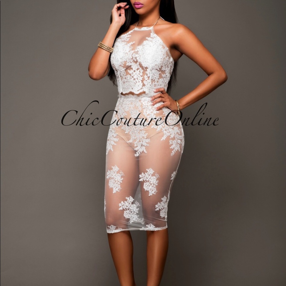 2 piece nude illusion and white lace set!